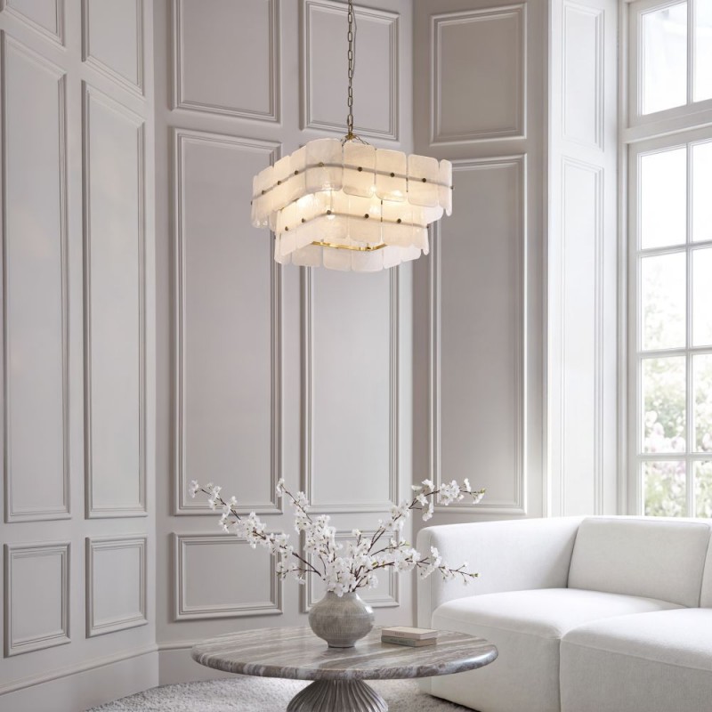 Endon-122774 - Venice - Brushed Aged Brass 6 Light Centre Fitting with White Textured Glass