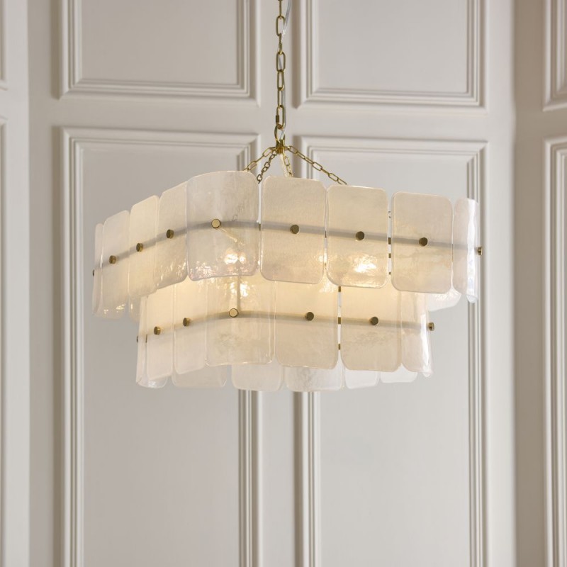 Endon-122774 - Venice - Brushed Aged Brass 6 Light Centre Fitting with White Textured Glass