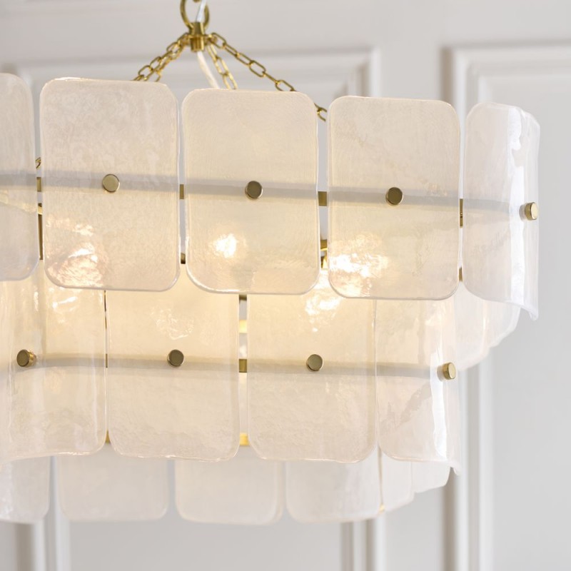 Endon-122774 - Venice - Brushed Aged Brass 6 Light Centre Fitting with White Textured Glass