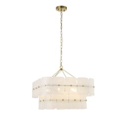 Venice - Brushed Aged Brass 6 Light Centre Fitting with White Textured Glass