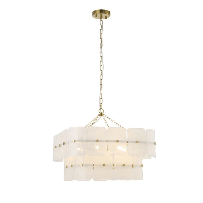Endon-122774 - Venice - Brushed Aged Brass 6 Light Centre Fitting with White Textured Glass