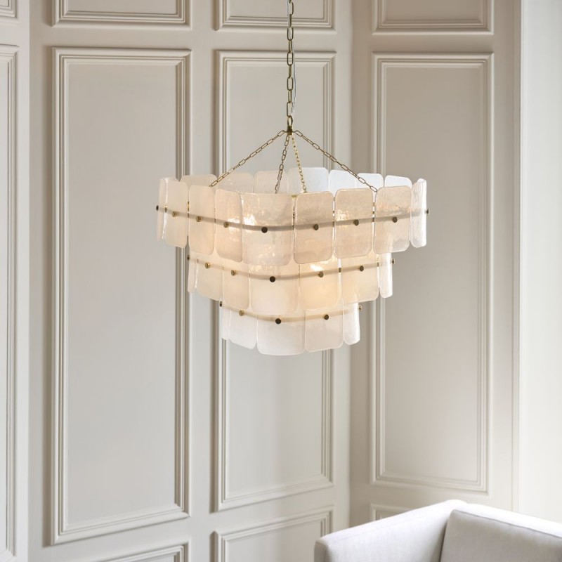 Endon-122775 - Venice - Brushed Aged Brass 10 Light Centre Fitting with White Textured Glass
