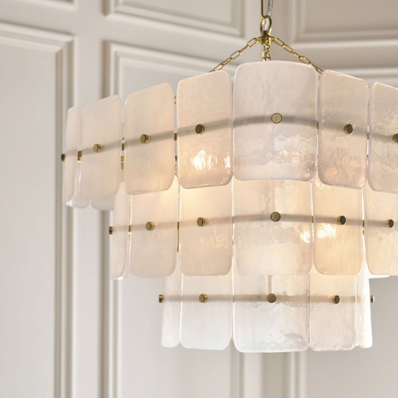 Endon-122775 - Venice - Brushed Aged Brass 10 Light Centre Fitting with White Textured Glass