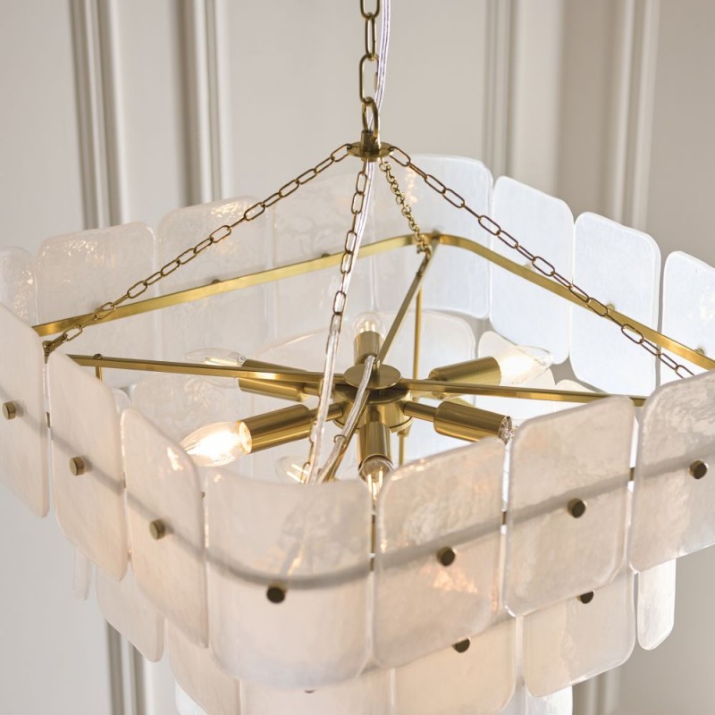 Endon-122775 - Venice - Brushed Aged Brass 10 Light Centre Fitting with White Textured Glass