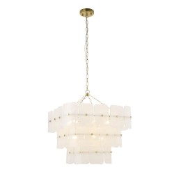 Venice - Brushed Aged Brass 10 Light Centre Fitting with White Textured Glass