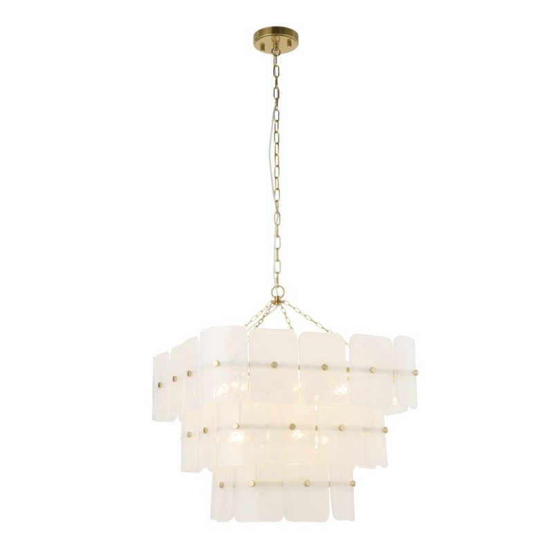 Endon-122775 - Venice - Brushed Aged Brass 10 Light Centre Fitting with White Textured Glass