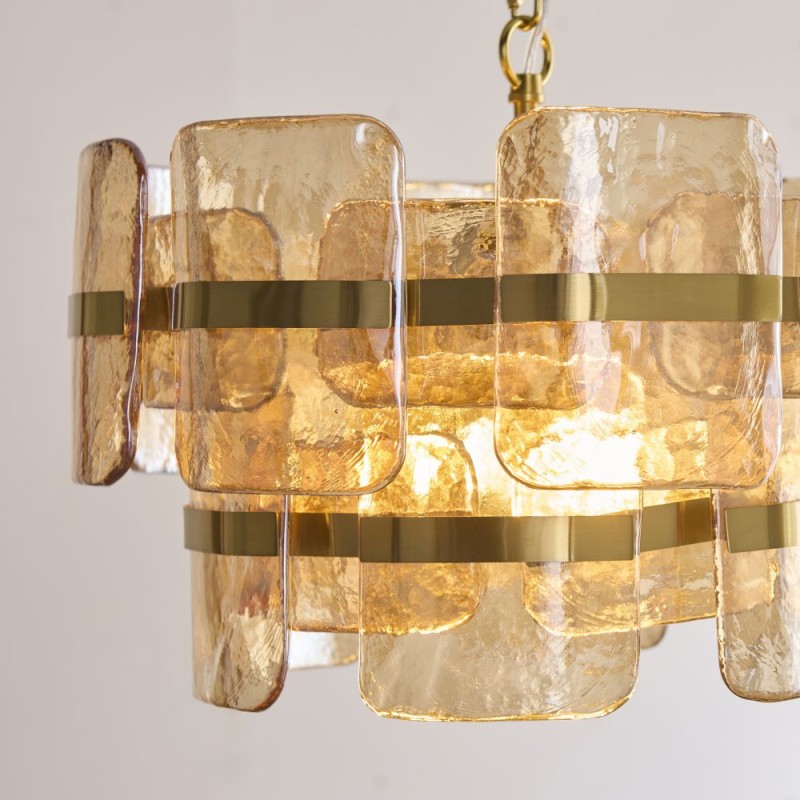 Endon-122776 - Ancara - Brushed Aged Brass 3 Light Centre Fitting with Champagne Textured Glass