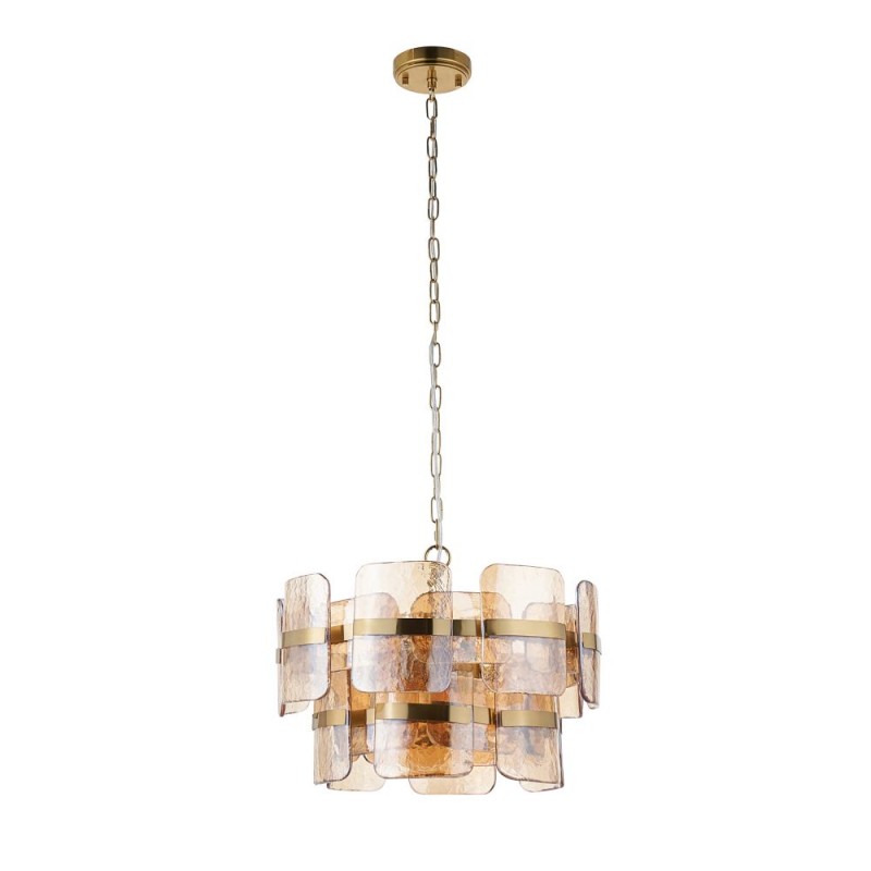 Endon-122776 - Ancara - Brushed Aged Brass 3 Light Centre Fitting with Champagne Textured Glass