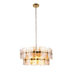 Ancara - Brushed Aged Brass 6 Light Centre Fitting with Champagne Textured Glass