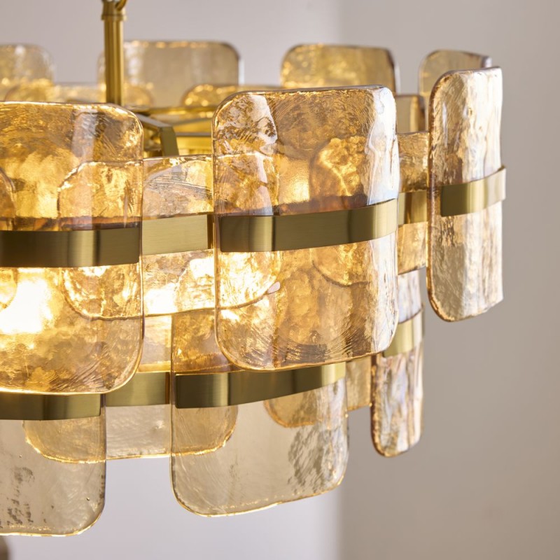 Endon-122777 - Ancara - Brushed Aged Brass 6 Light Centre Fitting with Champagne Textured Glass