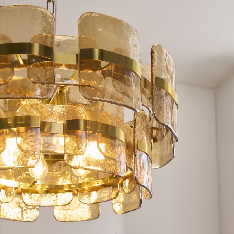 Endon-122777 - Ancara - Brushed Aged Brass 6 Light Centre Fitting with Champagne Textured Glass