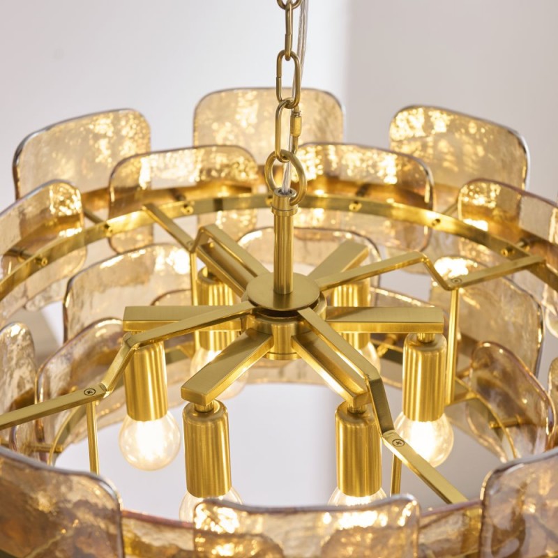 Endon-122777 - Ancara - Brushed Aged Brass 6 Light Centre Fitting with Champagne Textured Glass