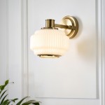 Evora - Brushed Aged Brass Wall Lamp with Opal Ribbed Glass
