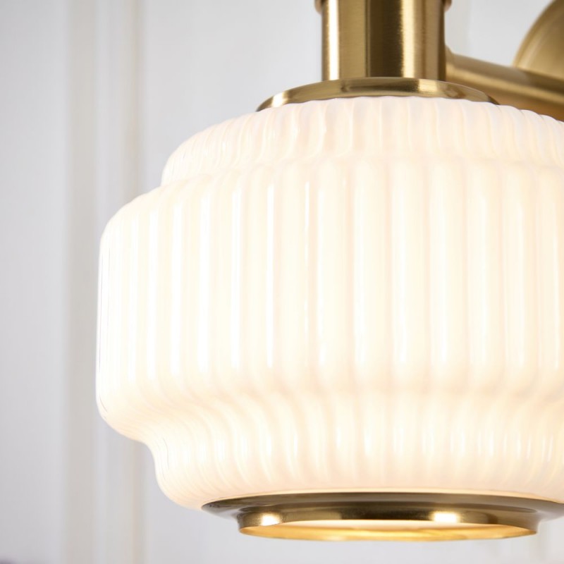 Endon-122784 - Evora - Brushed Aged Brass Wall Lamp with Opal Ribbed Glass