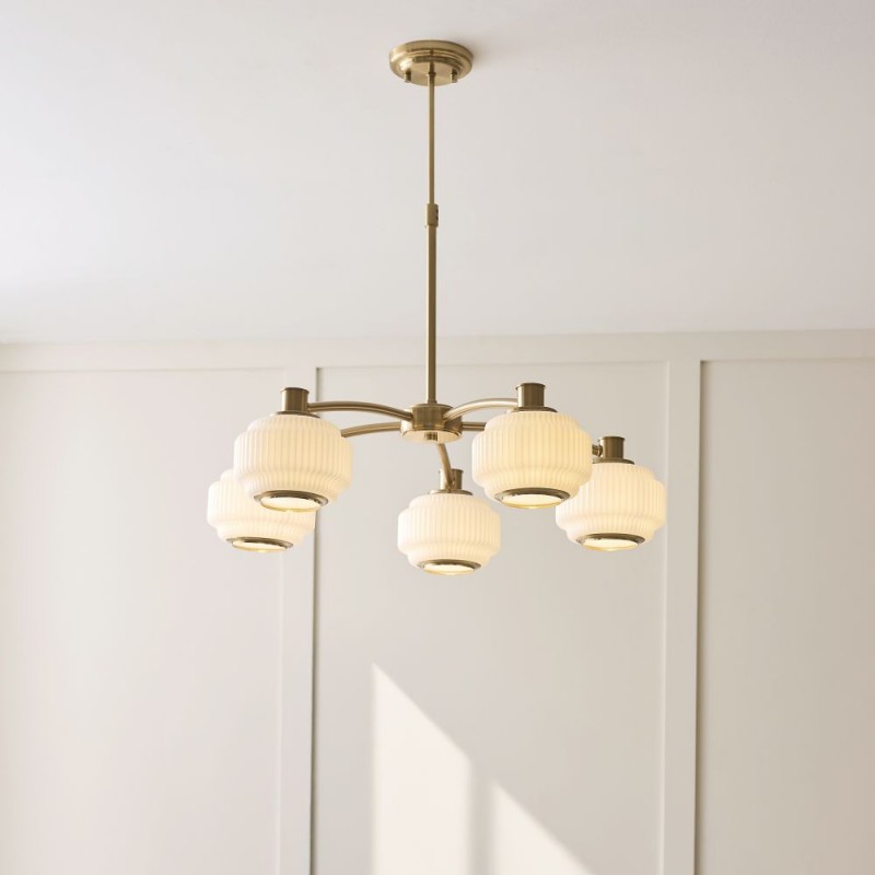 Endon-122785 - Evora - Brushed Aged Brass 5 Light Centre Fitting with Opal Ribbed Glass