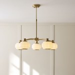 Evora - Brushed Aged Brass 5 Light Centre Fitting with Opal Ribbed Glass