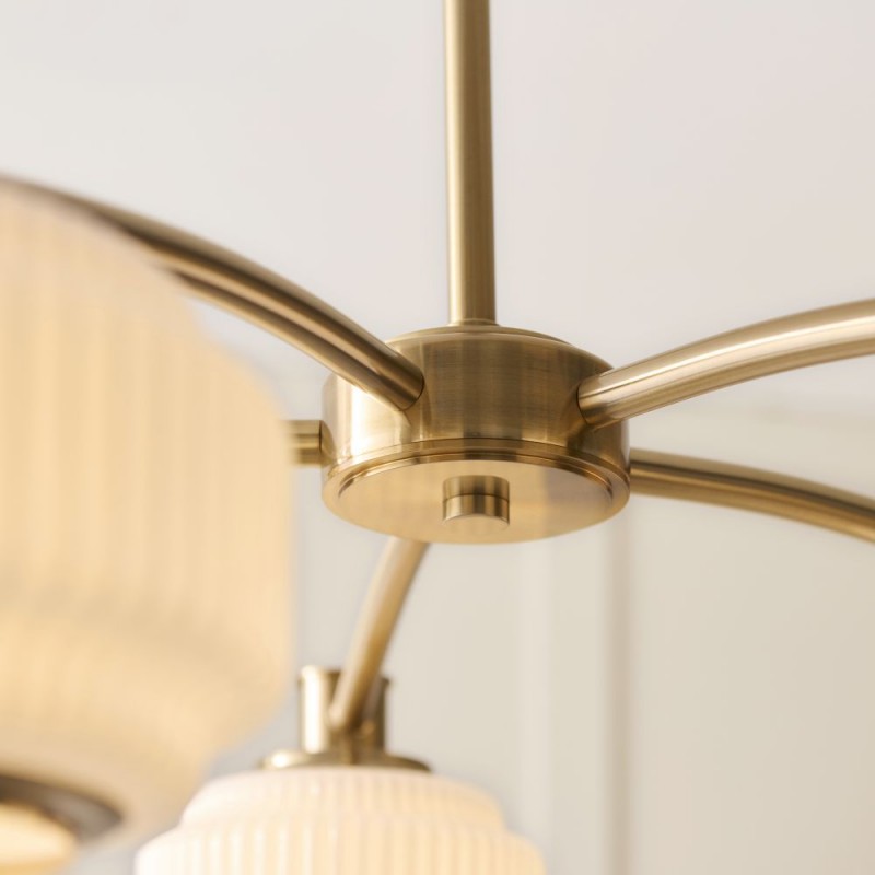 Endon-122785 - Evora - Brushed Aged Brass 5 Light Centre Fitting with Opal Ribbed Glass