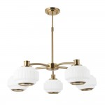 Evora - Brushed Aged Brass 5 Light Centre Fitting with Opal Ribbed Glass