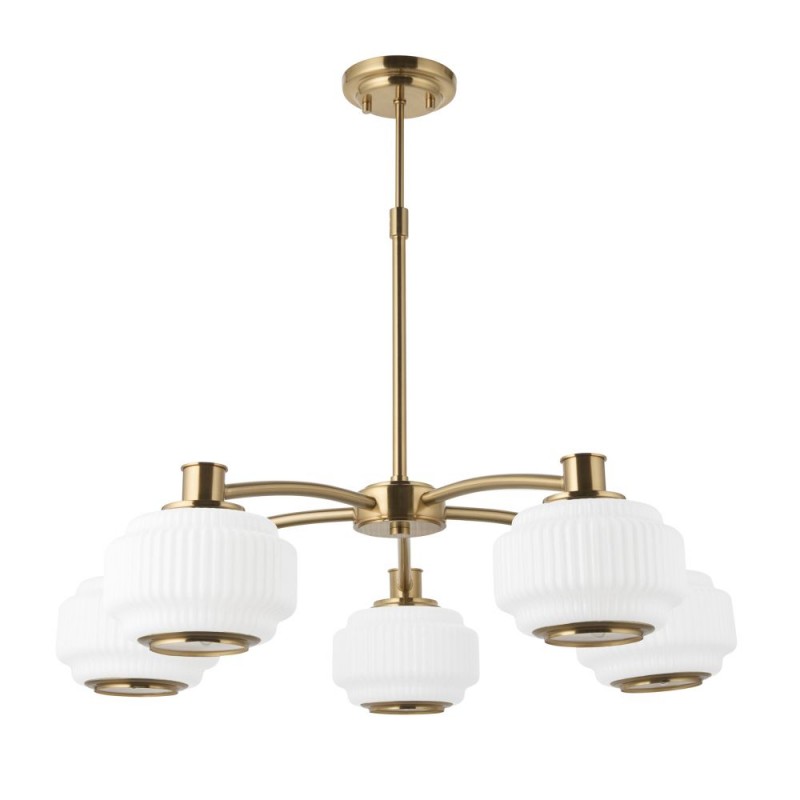 Endon-122785 - Evora - Brushed Aged Brass 5 Light Centre Fitting with Opal Ribbed Glass
