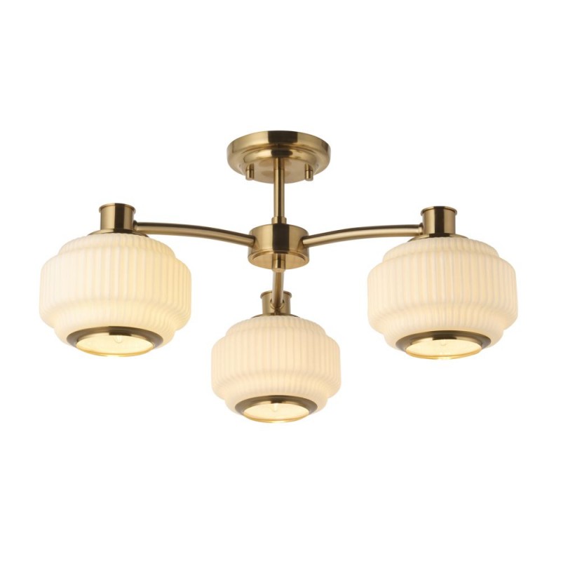Endon-122786 - Evora - Brushed Aged Brass 3 Light Centre Fitting with Opal Ribbed Glass