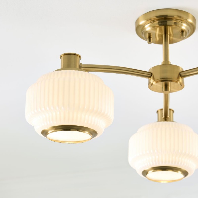 Endon-122786 - Evora - Brushed Aged Brass 3 Light Centre Fitting with Opal Ribbed Glass