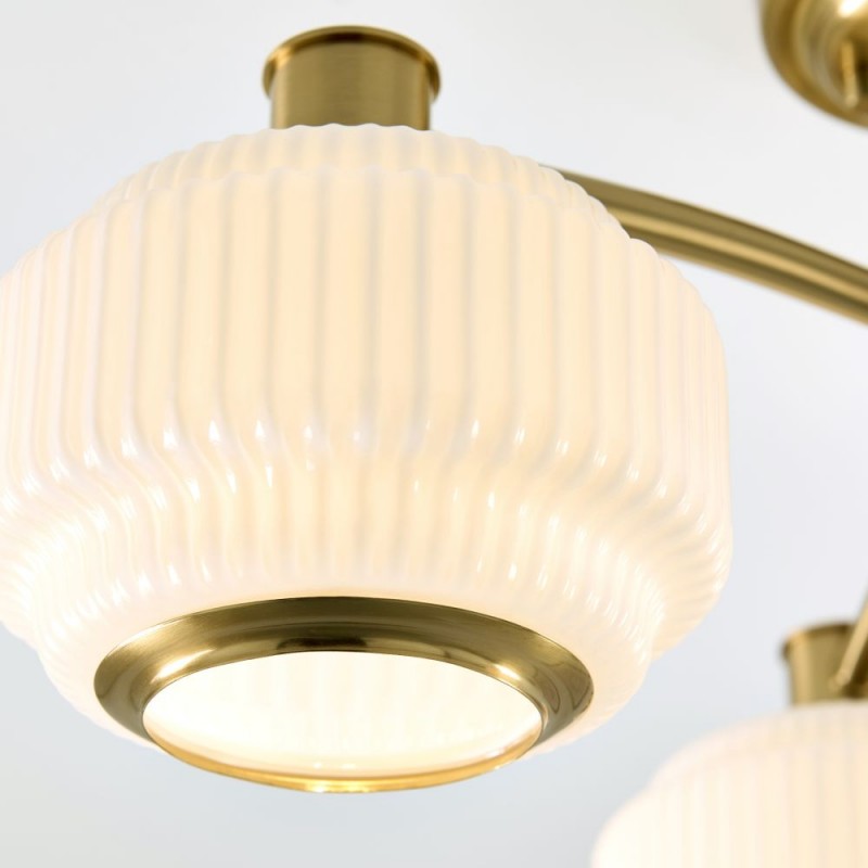 Endon-122786 - Evora - Brushed Aged Brass 3 Light Centre Fitting with Opal Ribbed Glass