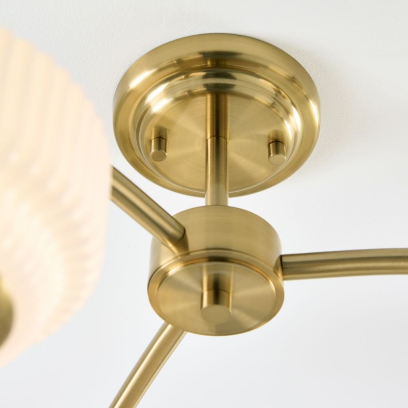 Endon-122786 - Evora - Brushed Aged Brass 3 Light Centre Fitting with Opal Ribbed Glass