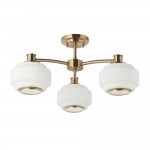 Evora - Brushed Aged Brass 3 Light Centre Fitting with Opal Ribbed Glass