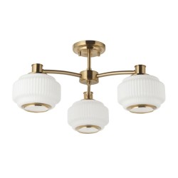 Evora - Brushed Aged Brass 3 Light Centre Fitting with Opal Ribbed Glass