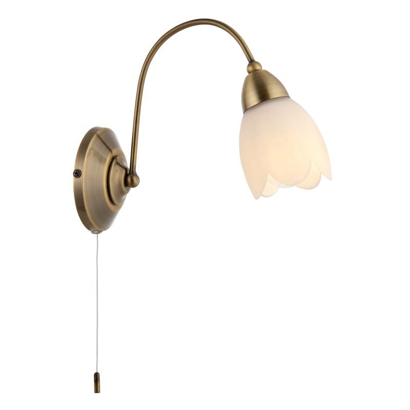 Endon-124-1WBAB - Petal - Antique Brass & Matt Opal Glass Single Wall Lamp