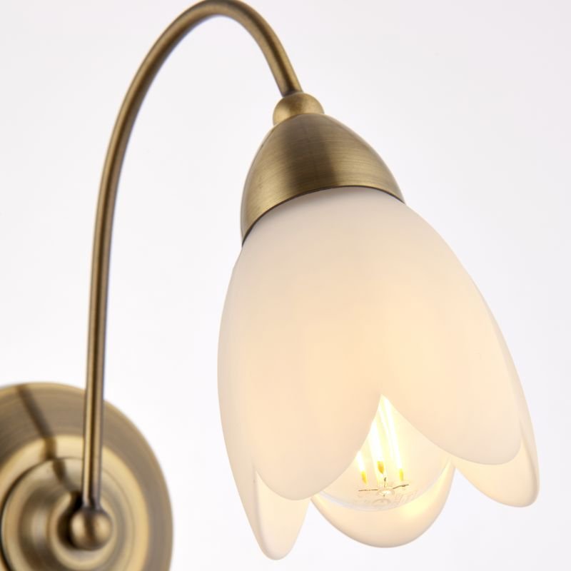 Wall Lights - Petal - Antique Brass & Matt Opal Glass Single Wall Lamp Endon-124-1WBAB - Petal - Antique Brass & Matt Opal Glass Single Wall Lamp