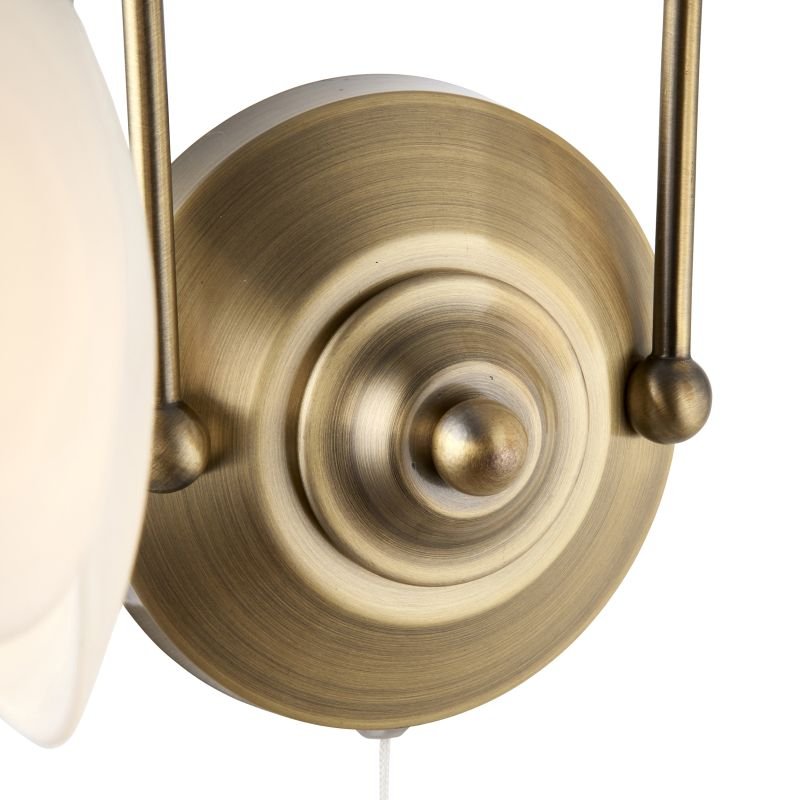 Wall Lights - Petal - Antique Brass & Matt Opal Glass Twin Wall Lamp Endon-124-2WBAB - Petal - Antique Brass & Matt Opal Glass Twin Wall Lamp