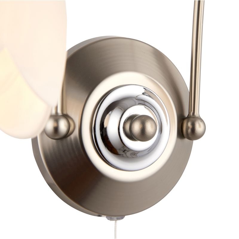 Wall Lights - Petal - Satin Chrome & Matt Opal Glass Twin Wall Lamp Endon-124-2 - Petal - Satin Chrome & Matt Opal Glass Twin Wall Lamp
