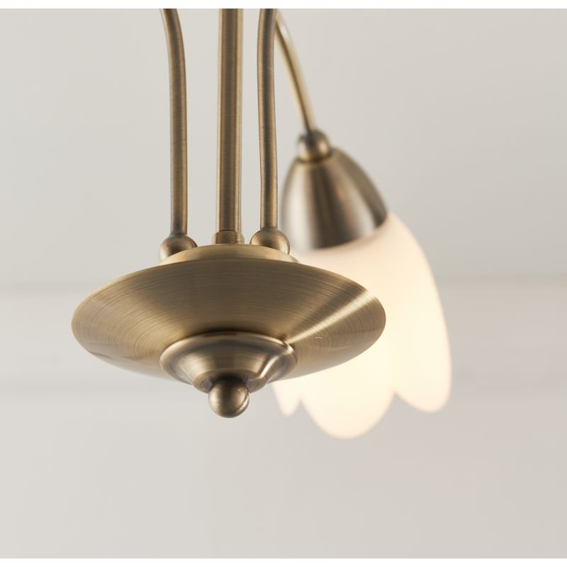Ceiling Lights - Petal - Antique Brass & Opal Glass 3 Light Centre Fitting Endon-124-3AB - Petal - Antique Brass & Opal Glass 3 Light Centre Fitting