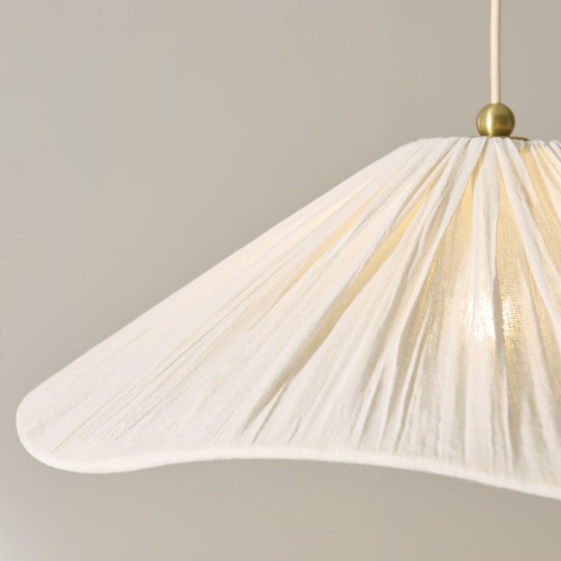 Endon-124380 - Isabella Grand - Brushed Aged Brass Pendant with Vintage White Gathered Scalloped Edge Shade