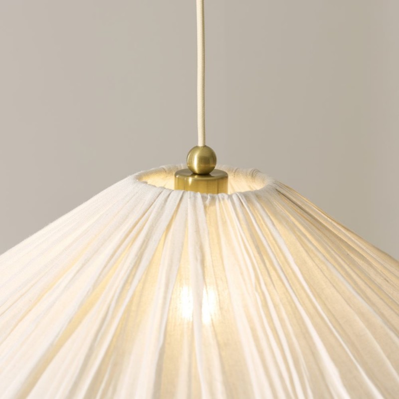 Endon-124380 - Isabella Grand - Brushed Aged Brass Pendant with Vintage White Gathered Scalloped Edge Shade