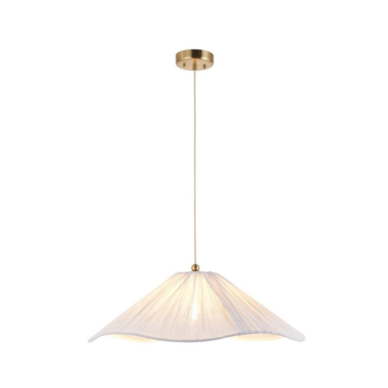 Endon-124380 - Isabella Grand - Brushed Aged Brass Pendant with Vintage White Gathered Scalloped Edge Shade