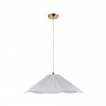 Isabella Grand - Brushed Aged Brass Pendant with Vintage White Gathered Scalloped Edge Shade