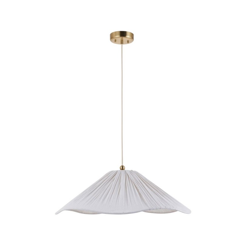 Endon-124380 - Isabella Grand - Brushed Aged Brass Pendant with Vintage White Gathered Scalloped Edge Shade
