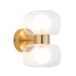 Rossano - Warm Brass 2 Light Wall Lamp with Clear & Frosted Glass