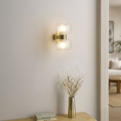 Rossano - Warm Brass 2 Light Wall Lamp with Clear & Frosted Glass