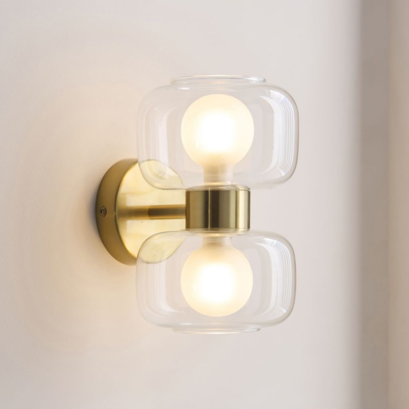 Endon-124803 - Rossano - Warm Brass 2 Light Wall Lamp with Clear & Frosted Glass