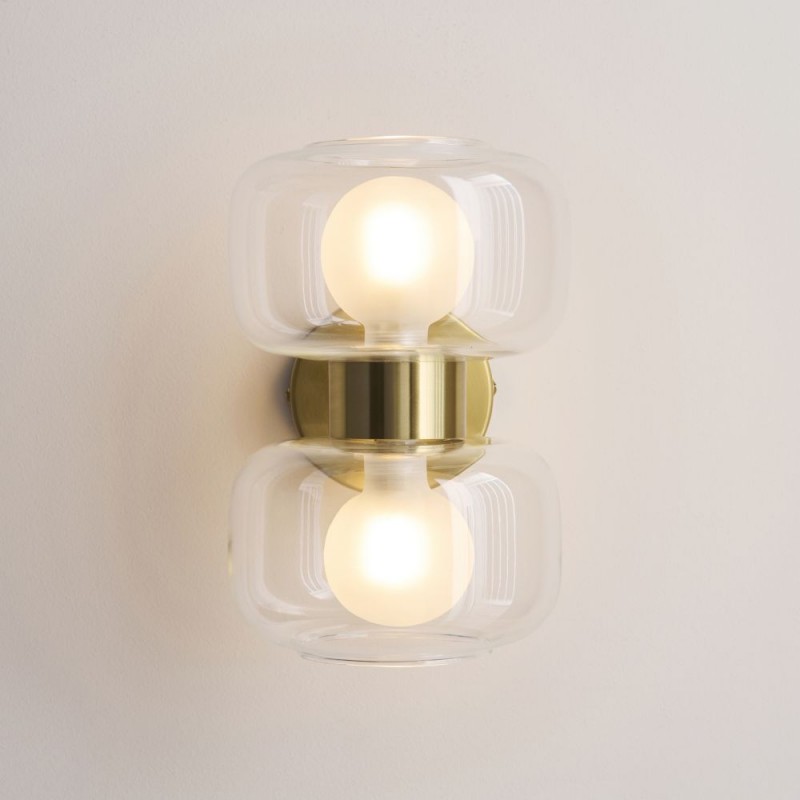 Endon-124803 - Rossano - Warm Brass 2 Light Wall Lamp with Clear & Frosted Glass
