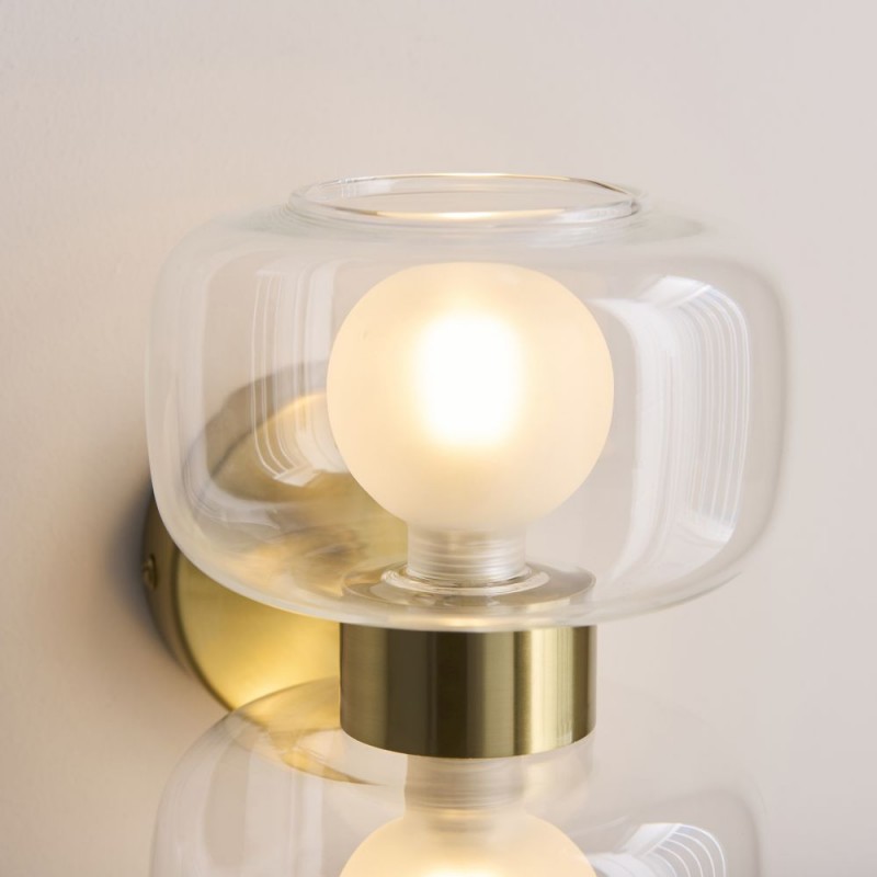 Endon-124803 - Rossano - Warm Brass 2 Light Wall Lamp with Clear & Frosted Glass