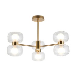 Rossano - Warm Brass 6 Light Centre Fitting with Clear & Frosted Glass
