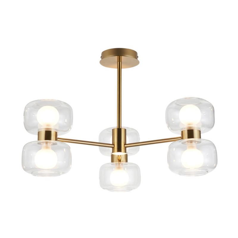 Endon-124804 - Rossano - Warm Brass 6 Light Centre Fitting with Clear & Frosted Glass
