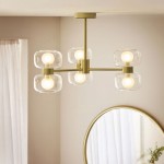 Rossano - Warm Brass 6 Light Centre Fitting with Clear & Frosted Glass