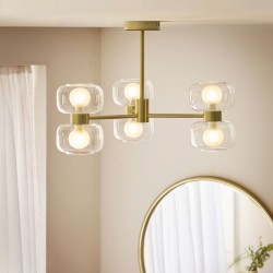 Rossano - Warm Brass 6 Light Centre Fitting with Clear & Frosted Glass