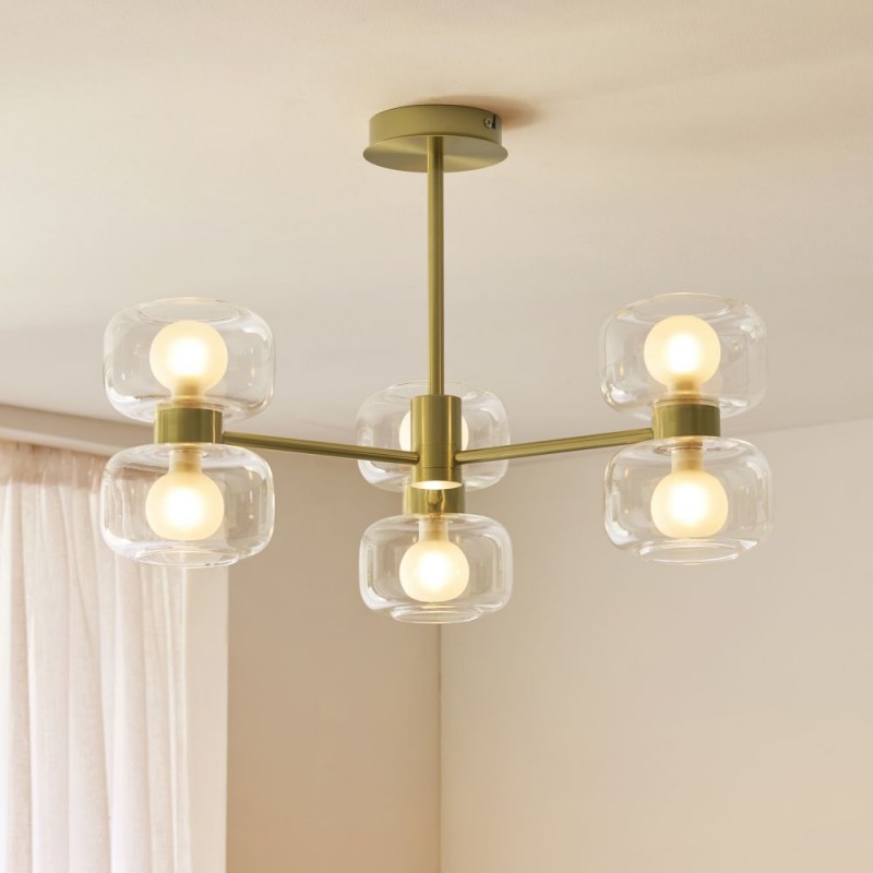Endon-124804 - Rossano - Warm Brass 6 Light Centre Fitting with Clear & Frosted Glass