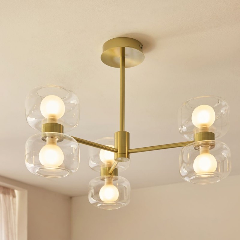 Endon-124804 - Rossano - Warm Brass 6 Light Centre Fitting with Clear & Frosted Glass